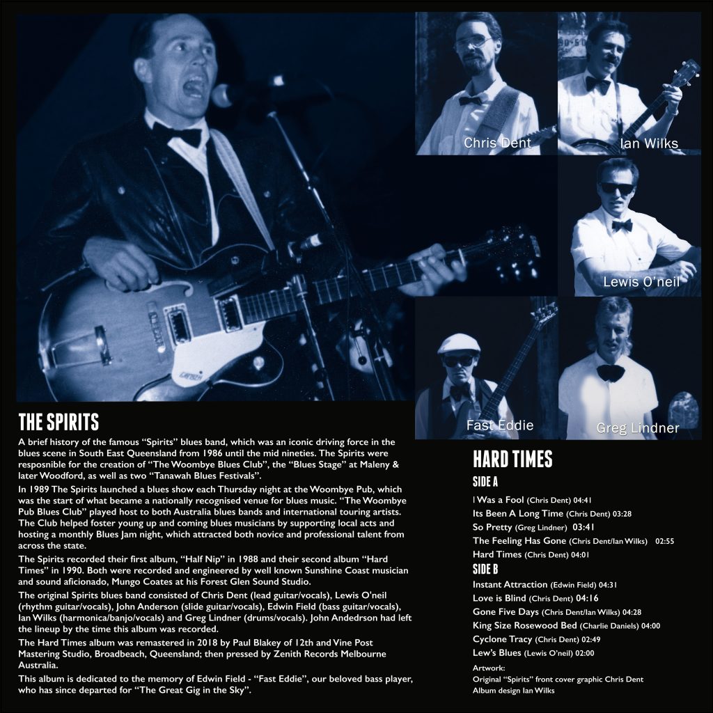 The back of the Spirits Hard Times album