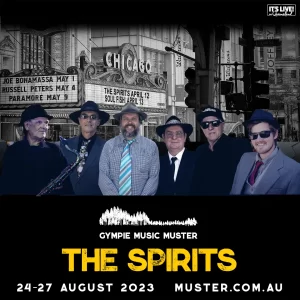 The Spirits band standing in front of a billboard in Chicago with the bands name on the billboard - Soul Fish are beneath their headline - quite a joke from years ago!